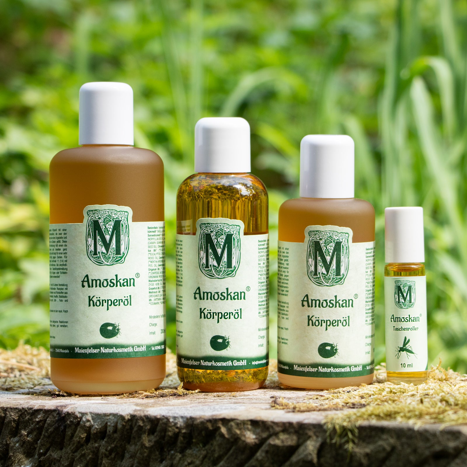 Amoskan Körperöl 10ml, 100ml und 200ml Abfüllung.